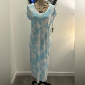 Jasmine and ginger blue & white tie dye star print gown/lounge dress NWT